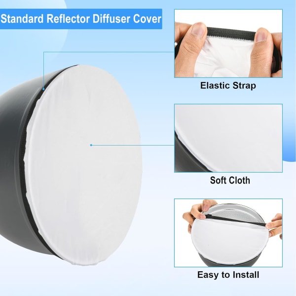 6 stk Standard Reflektor Diffuser Deksel 7\" / 18cm Myk Stoff Diffuser Lys Deksel Reflektor Deksel for Fotografi Video Studio Standard Strobe R White (6 Pcs)