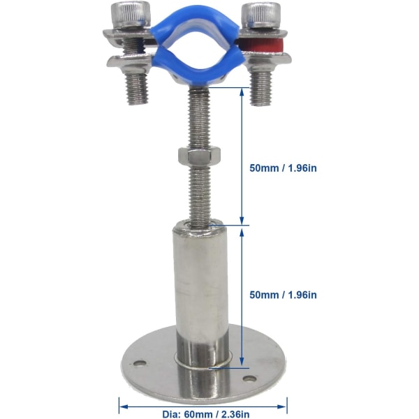 Ruostumattomasta teräksestä valmistetut seinä- ja kattokiinnikkeet putkille, säädettävät putken pidikkeen kiinnikkeet putkikiinnikkeet Dia 1 tuuman putkelle, 2 kpl 1 inch