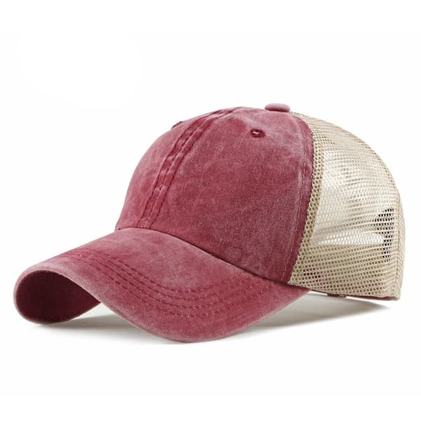Trucker Ball Cap Mesh Beige Bagside Justerbar Hat Snapback 2-farvet Kasket 6 Paneler (Sort) wine