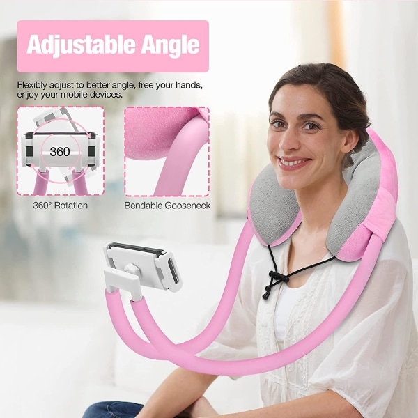 Kaula-puhelinteline, Lazy Gooseneck -puhelimen tyynyn pidike, 360 kiertoinen universal matkapuhelinteline 4"-11" laitteille, vaaleanpunainen