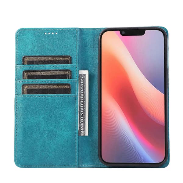 Fodral för iPhone 16e PU Läder Plånboksfodral Peacock Blue