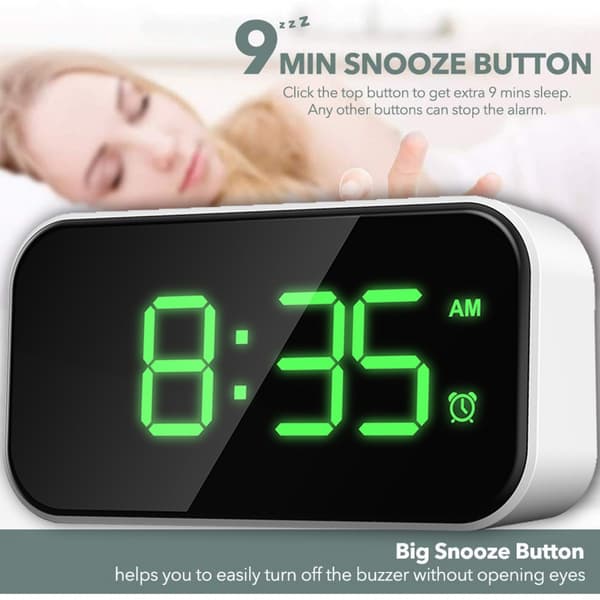 12/24 timmars digital väckarklocka för sovrum, 5 tums LED-display, digital väckarklocka för barnrum - Vit skal grön text