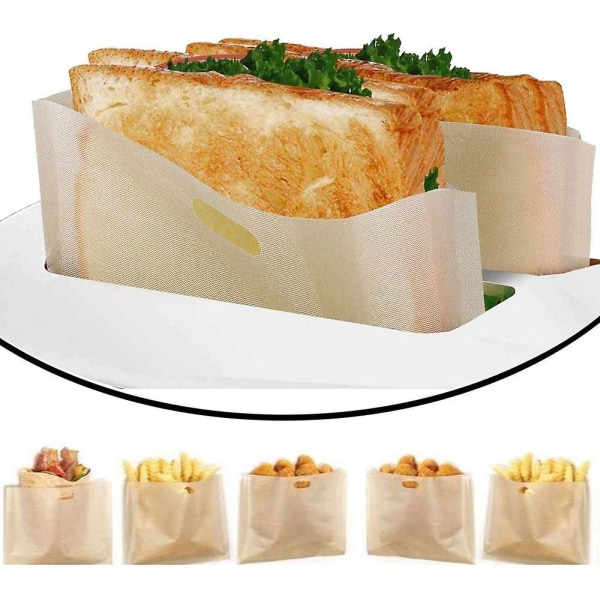 6 stk brødristerpose Gjenbrukbare toastposer Høytemperaturmotstandsbakepose for brødrister, mikrobølgeovn, stekeovn, grill(16 * 16cm)