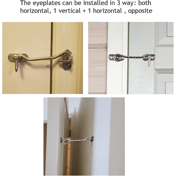 2 x 10 cm sølvfarvede rustfri stål kahyt kroge - dør krog låse - dør krog lås til skydedør, garderobe, skur, garage, have - vindue krog