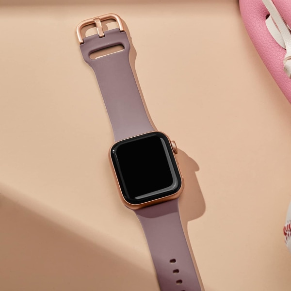 Kompatibel med Apple Watch-armband 49mm 45mm 44mm 42mm 41mm 40mm 38mm, mjukt silikon sport ersättningsband med klassiskt spänne för iWatch Series Pink/Smoke Purple 38/40/41 mm