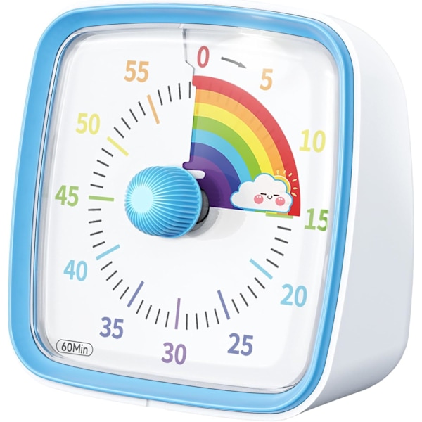 Visuell timer med nattlys, 60-minutters nedtellingstimer for barn og voksne, stille klasseromtimer, Pomodoro-timer med regnbue-mønster for hjem, Bluerainbow