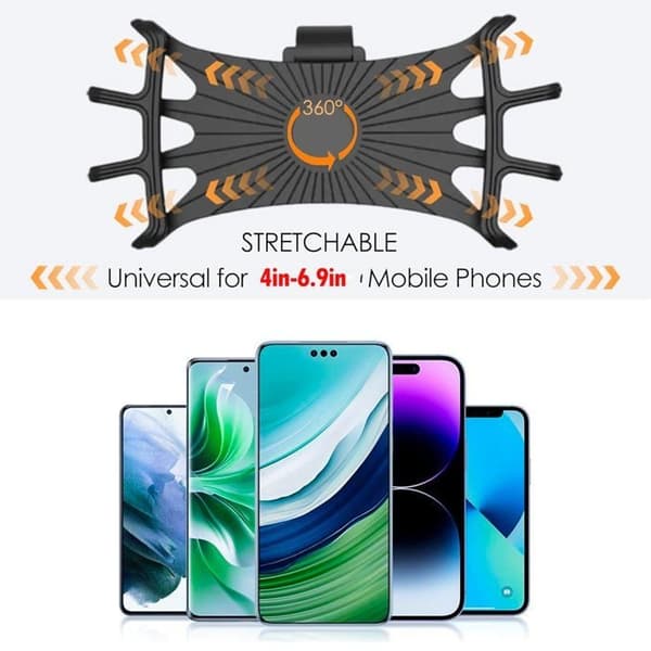 Universal mobilholder til cykel — 360° roterende silikonebeslag, nem montering (2 modeller, sort)