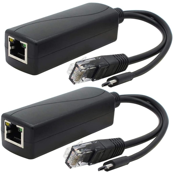 2-pack Gigabit Poe Splitter, 48v till 5v 2.4a Micro USB Ethernet-adapter, fungerar med Raspberry Pi 3b+, IP-kamera och mer