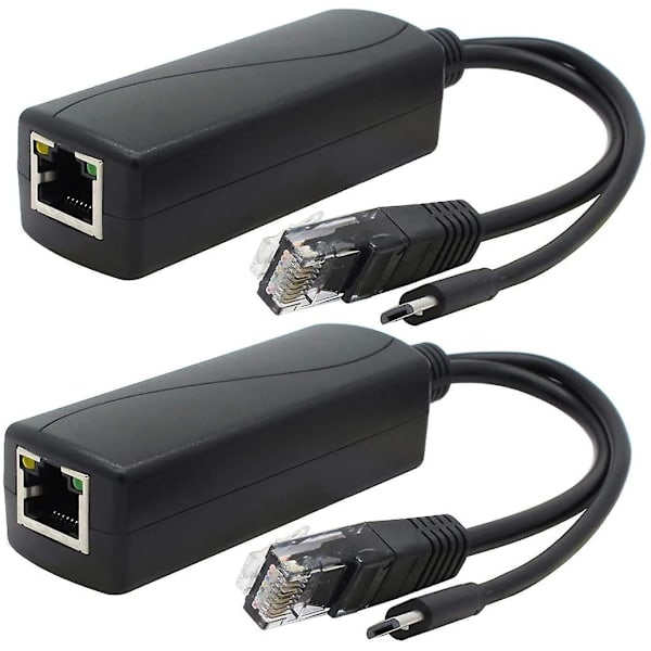 2-pak Gigabit Poe Splitter, 48v til 5v 2.4a Micro Usb Ethernet Adapter, Fungerer med Raspberry Pi 3b+, Ip-kamera og mere
