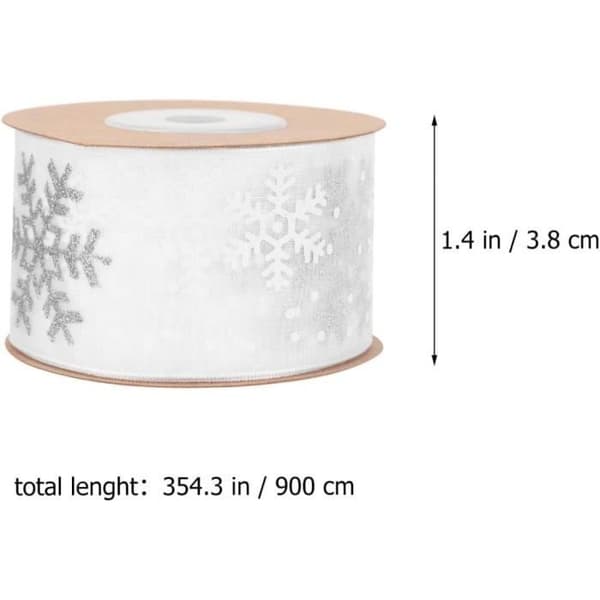 Presentband - Jul - Snöflingor - Polyester - 900 cm - Vit