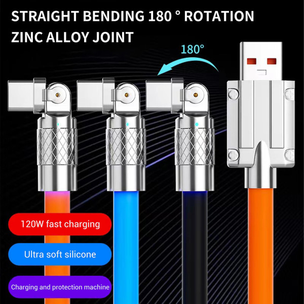 Hurtigladingkabel Usb Til C-ledning 180 Graders Roterende Rettvinklet Hode For Hurtiglading Av Mobiltelefon 2m Eple Oransje