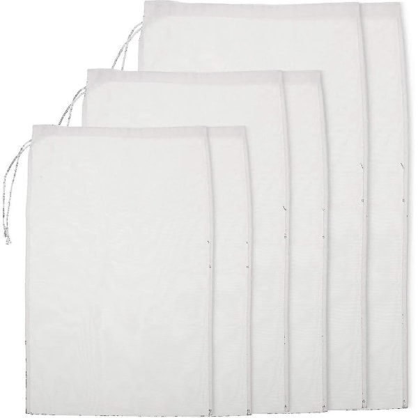 6 pakke nøttemelkposer Gjenbrukbare matsilposer Finmasket nylonsnøreposer for te kaffe Latte filter, 3 størrelser