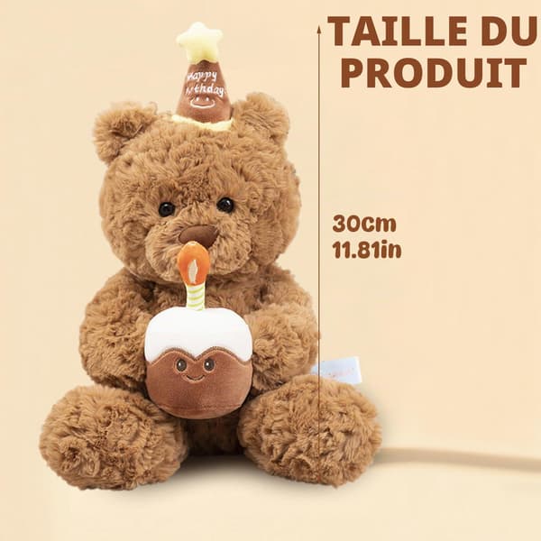 Fødselsdags-bamse med kage og festlig hat