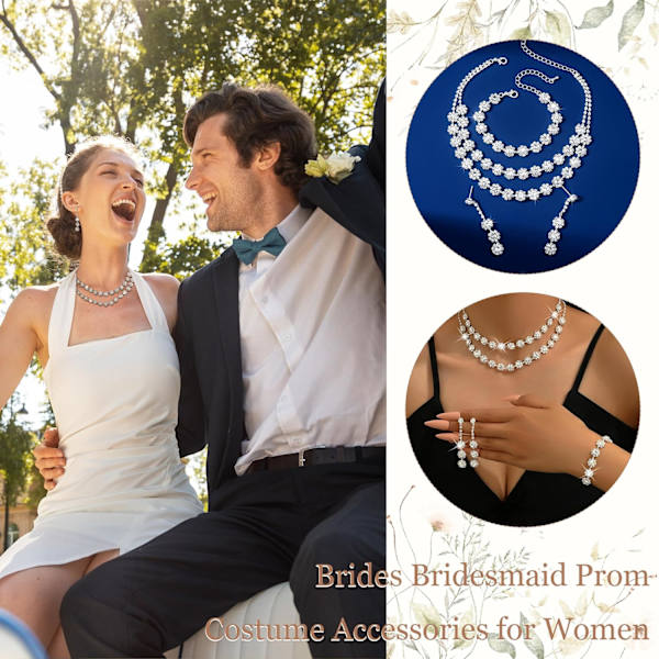 Silver Smyckeset Bröllop Smyckeset för Brudar Brudtärna Rhinestone Kristall Statement Choker Halsband Örhängen Armband Set Bröllop Bröllop A:Silver Wedding Jewelry Set