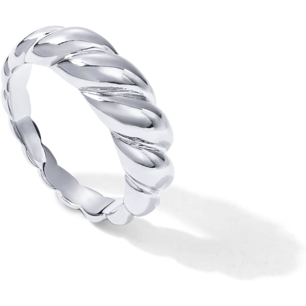 14K Guldpläterad Croissant Dome Ring | Tvinnad Flätad Guldpläterad Ring | Chunky Signetring för Kvinnor White Gold 8