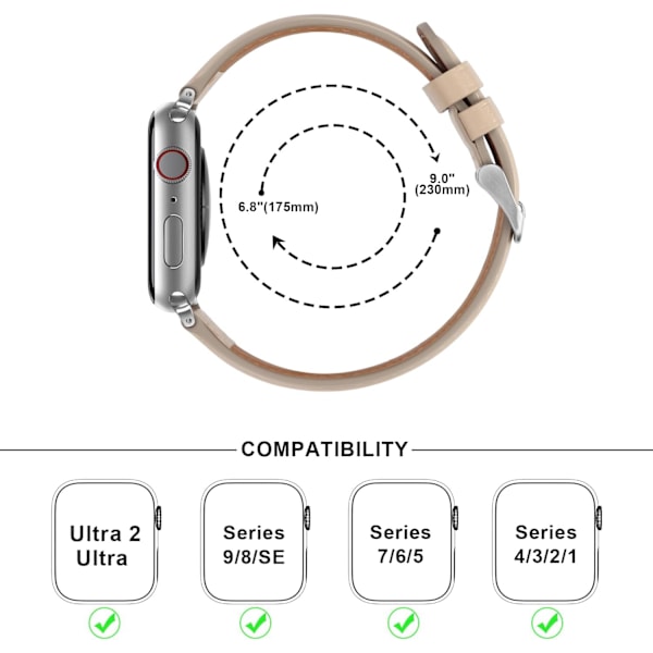 Remmer kompatibel med Apple Watch-rem 45mm 44mm 42mm 41mm 40mm 38mm, kvinner menn lærreimer erstatningsbånd kompatibel for iWatch Series 7 Starlight 49mm/45mm/44mm/42mm