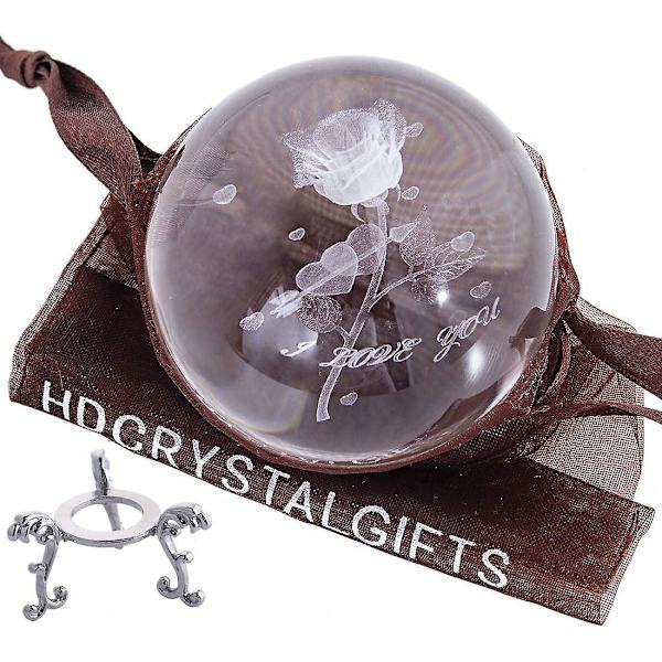 Kristall 2,4 tum (60 mm) Snidad Ros Kristallkula Med Silverpläterad Blommande Stativ