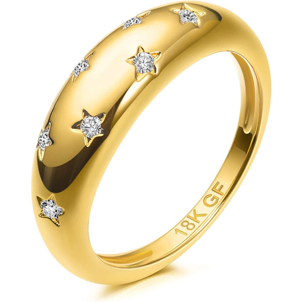 Paksut kullatut renkaat naisille - Trendikkäät kuutio zirkonia 14k kulta täytetyt pinottavat renkaat Gold Star Ring 10