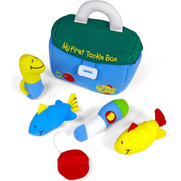 Baby Play Soft Collection, My First Tackle Box 5-osainen Pehmolelusetti Ratinan, Piipon ja Rypistyslelujen kanssa, Aistipeli Vauvoille ja Uusille Tackle Box