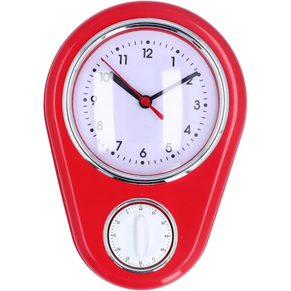 Væg ur køkken timer, 60 minutters visuel nedtællingstimer, lydløs drift, nem at læse, retro køkken vægur, visuel timer, hjemmekøkken T Red