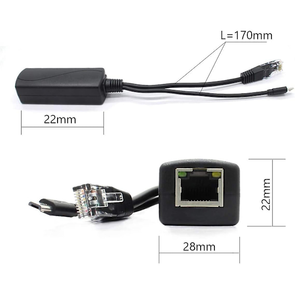 2-pak Gigabit Poe Splitter, 48v til 5v 2.4a Micro Usb Ethernet Adapter, Fungerer med Raspberry Pi 3b+, Ip-kamera og mere