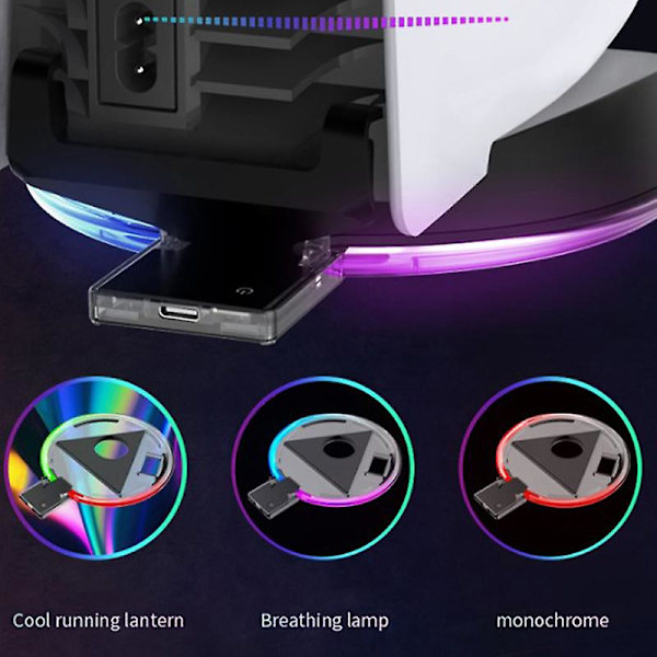 Stativ för spelkonsol med vertikal bas, RGB-ljusstativ, handkontroll, USB-laddare