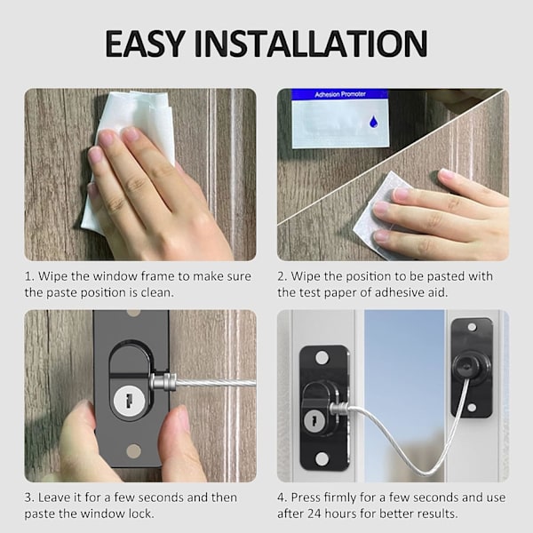 [Uppgradering] 2-pack fönsterlås för UPVC & 4 fönsterhörnskydd, kylskåpslås för barnsäker husdjur, barnsäker fönsterbegränsare Sel Rectangular