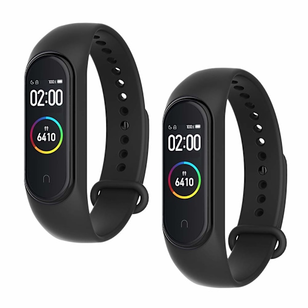 2-pack silikonarmband kompatibla med Xiaomi Mi Band 3/4, justerbara färgglada ersättningsarmband mjuka sportarmbandsersättningar Black*2