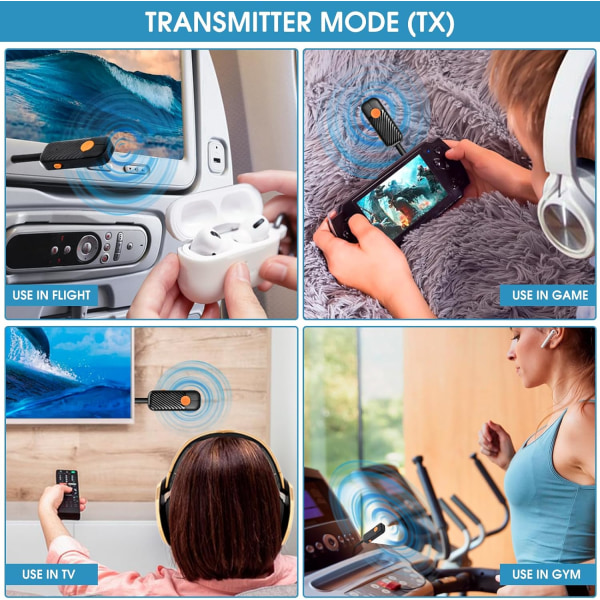 Bluetooth-sendermodtager Trådløs RCA Bluetooth-lydadapter til fly-bil Gymnastikudstyr TV PC-hovedtelefoner Bluetooth-lydmodtager til Hom Black