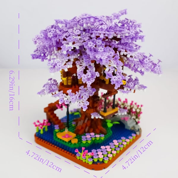 Lilla Blomster Sakura Træhus Byggeklodssæt, 2200 Stykker Kirsebærblomst Mini Mikro Klodser Kit, Gave til Voksne 14+ Børn (Med Lys Purple Sakura