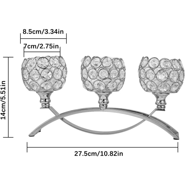 3-arms krystalllysestaker, Arch Crystal telys stearinlysstake bord kandelaber midtdeler for til bryllup med stearinlys Middag Dekorativt hjem