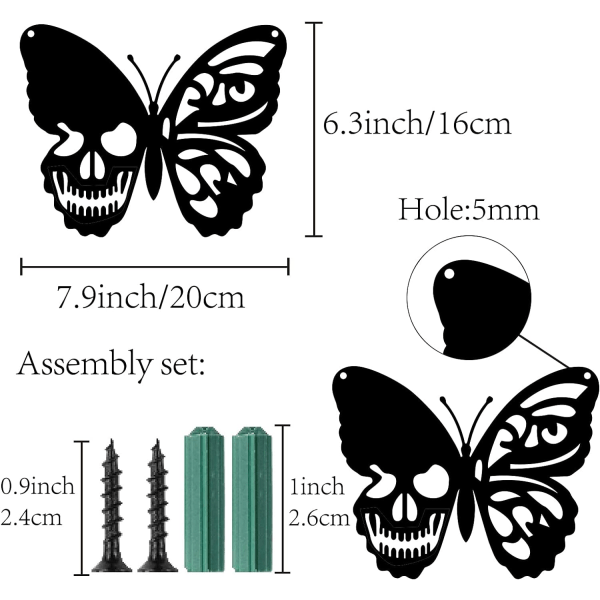 Metalvægkunst Sommerfugleskalle Dekoration Vægophæng Plaketter Ornamenter Jernvægkunst Skulptur Skilt til Indendørs Udendørs Hjem Stue Køkken Have O Black Small Butterfly 6.3 x 7.9 inch