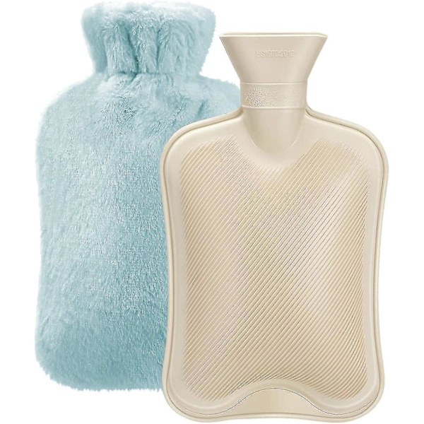 Varme flasker, 2l stor flaske med bløde, fluffy betræk til menstruationssmerter, taske i imiteret pels,