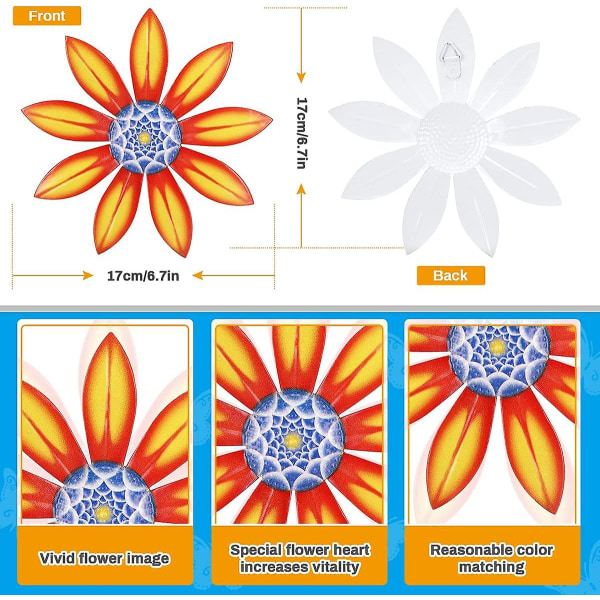 4pcs Metal Flower Wall Art Decor 3d Flower Hanging Wall Deocrations Colourful Garden Wall Sculptures Display Home Craft Gift Ornaments For Bedroom Liv