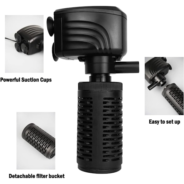 Fisketankfilter, lydløs intern akvariefilter, rent vann, luftpumpe, lage bølger (4W-450L/H, svart) Black 4W450L/H