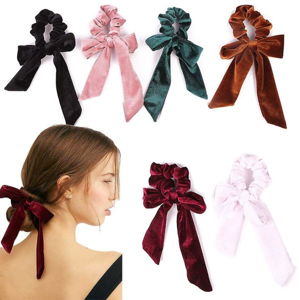 6 stk. hårskrunchies sløjfe fløjl elastikker hårbånd scrunchie hår reb bånd hårbånd holder tilbehør til kvinder piger