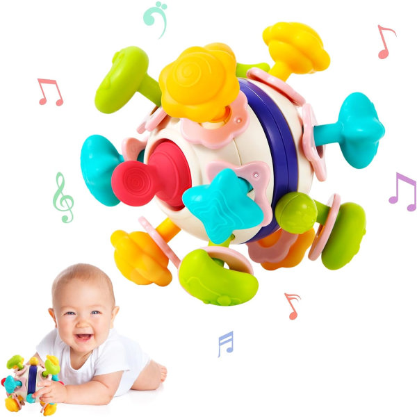 Hooku babybitringer Montessori-leker, sensoriske teething-leker for babyer, tyggeleker med skranglete babyer, pedagogiske læreleker for småbarn, gaver til nyfødte spedbarn
