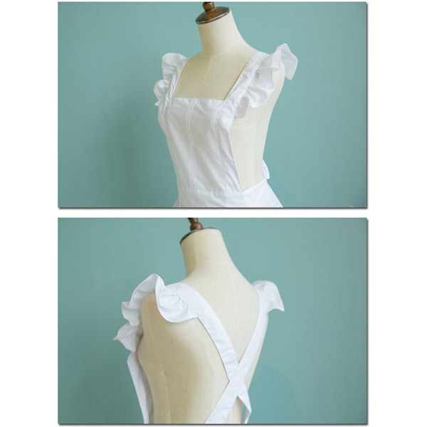 Palvelustyttö Röyhelöinen Vintage Esiliina Keittiö Ruoanlaitto Siivous Hieno Puku Cosplay Asu (Valkoinen)