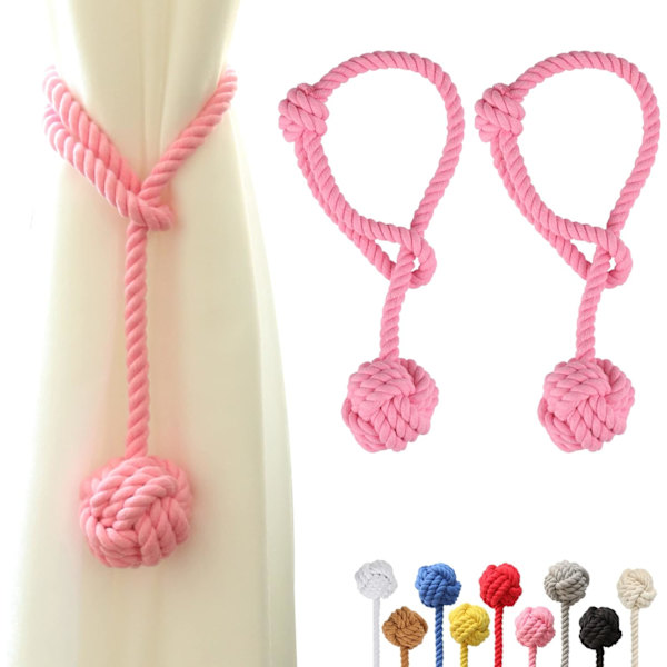 2 stk. gardinholdere gardinholdere gardinbånd med stor vevd ball utendørs gardinholdere bomull håndvevd gardin tau holdere dekor Pink