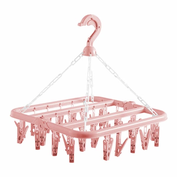Klädtork med 32 klämmor och hopfällbart hängande strumptorkställ pink