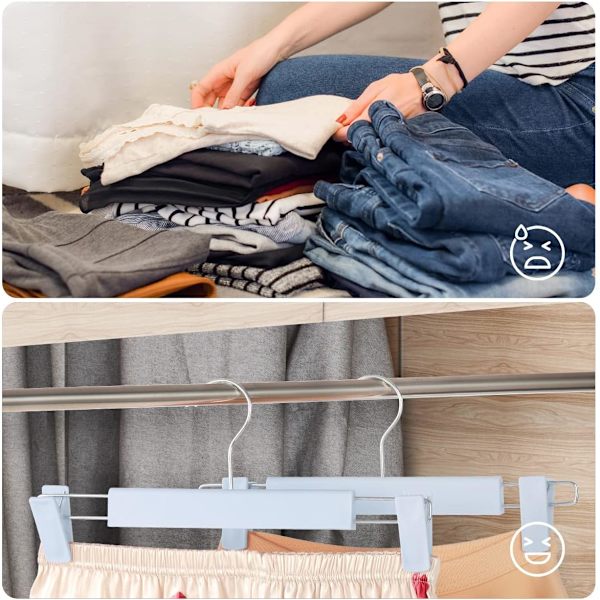 10 st klädbyxor Hängare, Platsbesparande Kjolarhållare med 360 ° Swivel Hooks, Justerbara Klämmor, Byxhängare, Rockkläder Jeanshängare Blue 10 Pack
