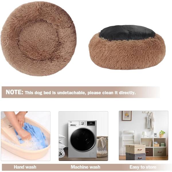 Rolig Hundeseng til Katte - 19,7 tommer Plys Pude til Hvalpe og Killinger, Rund Seng, Varm og Blød Seng til Kæledyr med Skridsikker Bund og Coffee 50.00 x 50.00 x 20.00 cm (L x W x H)