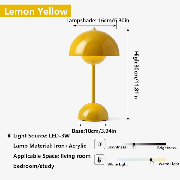 Moderne blomsterpot trådløs bordlampe, trådløs Mid Century lampe, sød batteri svampe bordlampe, lille lampe til natbord, dæmpbar touch soveværelse La Yellow