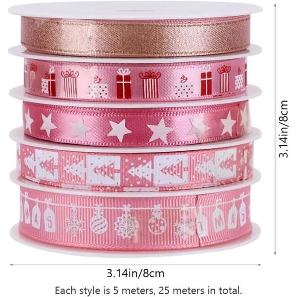Julbandsrullar - Ej specificerat - 5 st - Polyester - Rosa - Dekorativa för jul
