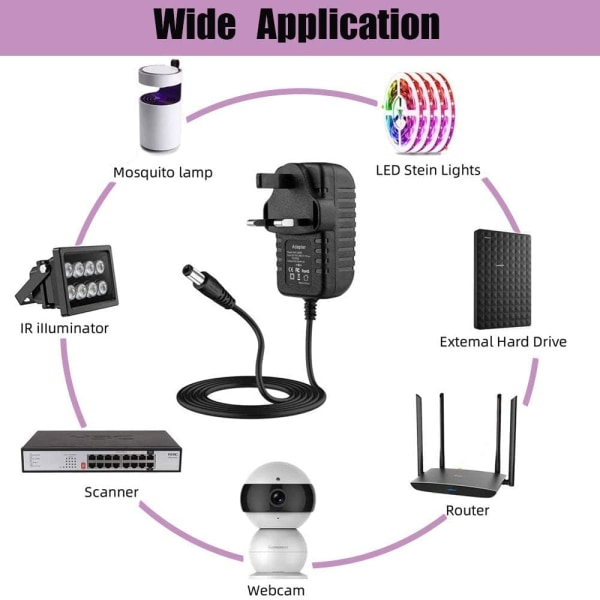 Strømadapter, 12V 2A strømforsyningsadapter, AC til DC strømforsyningsadapterkonverter, AC/DC konverteradapterdrivertransformator for LED-striper