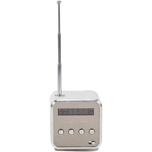 Bærbar radio, Radio Billig TD V26 Små radioer Lommeradio Batteriradio Minihøyttaler Musikkspiller Fm-radio Pc Fashion Støtte Tf-kort og U-disk Silver