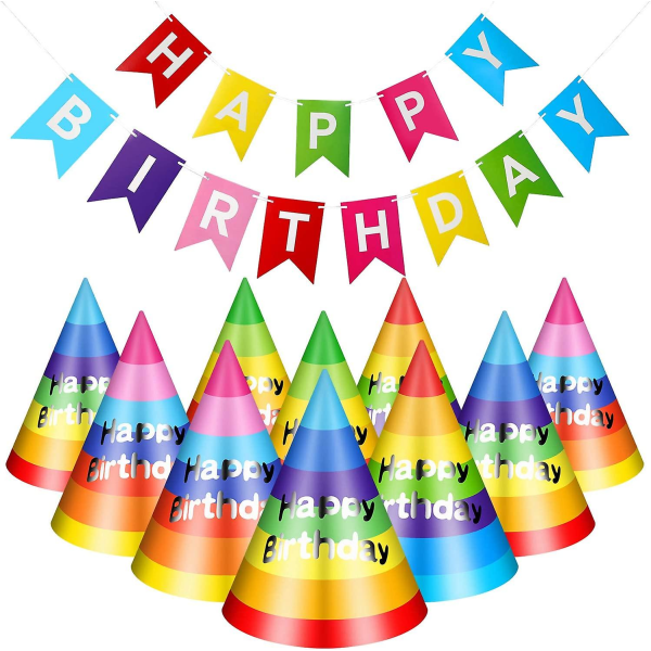 20 stykker Rainbow fødselsdagsfesthatte Farverige fødselsdagskeglehatte med til børn Voksne Fødselsdagsfestdekorationer