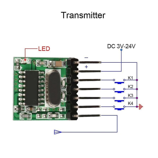 Trådløs Rx480e-4wqb 433mhz Rf-modul Sender og Modtager 3 Sæt 4 Kanal Output Link Kit Til