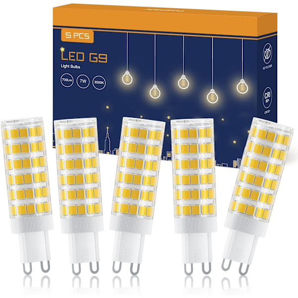 G9 LED-lampor 7W, Varmvitt 3000k, LED-lampor G9, motsvarande 70W halogenlampor, ingen flimmer, icke-dimbar, energibesparande LED-lampor, 700LM, AC