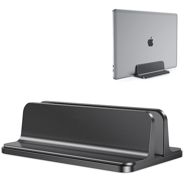 Justerbart vertikalt laptopstativ, aluminium MacBook-stativ sort